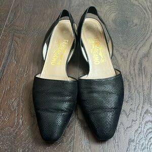 Salvatore Ferragamo black leather slingback flats 7.5 AA